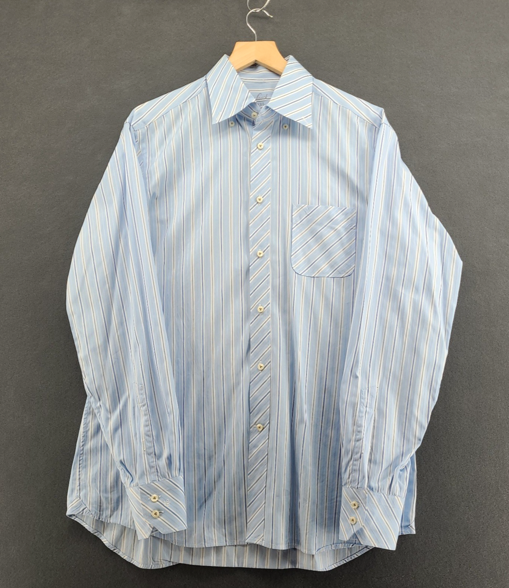 van Laack Royal Shirt Mens 2XL Light Blue Striped Cotton French Cuff Spread LS
